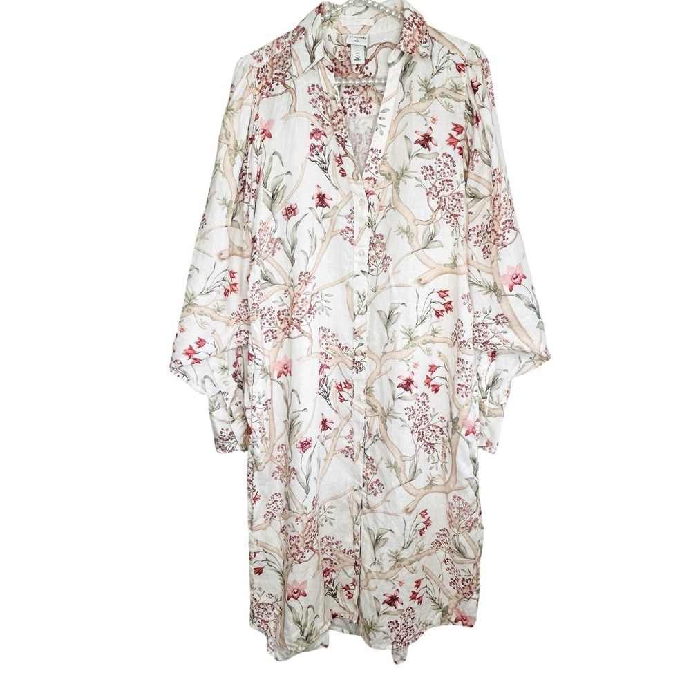 Johanna Ortiz H&M Linen Shirt Dress S Cottage Boho Midi Floral Romantic Collab